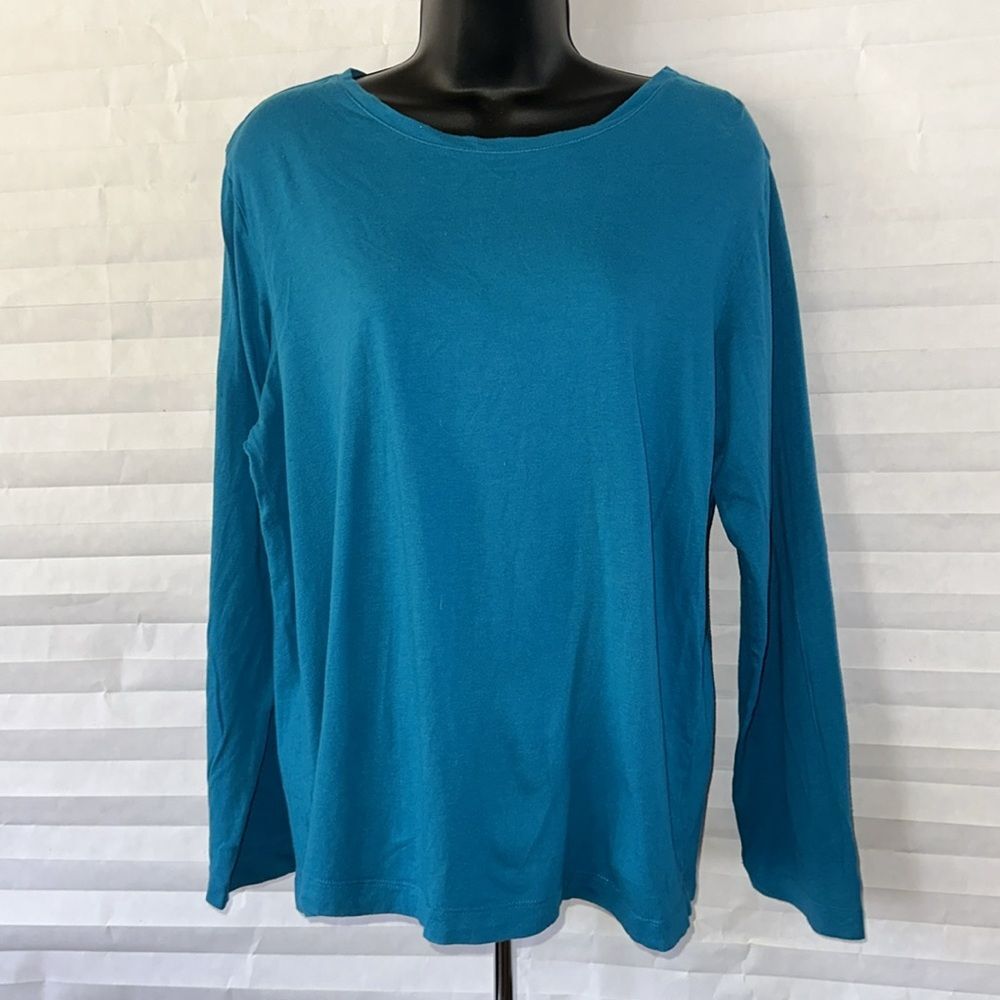 dressbarn Women's Teal Long Sleeve Boat Neck T-Shirt Size XL Casual Top